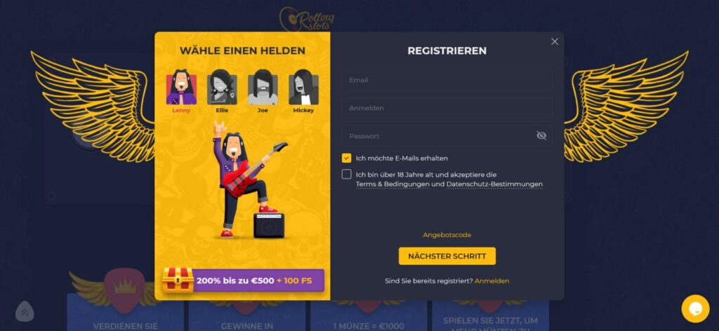 rolling slots registrieren