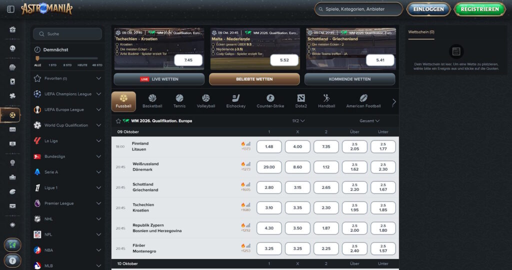 Astromania Sportwetten